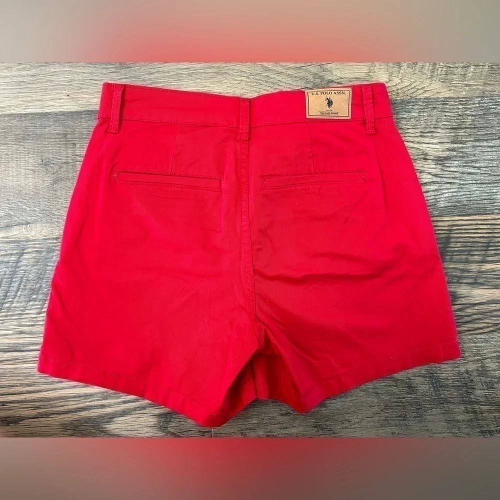 U.S. Polo‎ Assn. Womens Classic Chino Shorts Pockets Red Cotton Casual Size 7